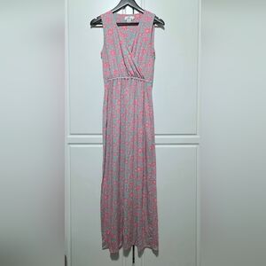 Vineyard Vines Pastel Teal Pink Floral Maxi Dress Sleeveless V-Neck Boho Beach